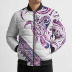 Mawhero Paua shell Kowhaiwhai Taniko Personalised Bomber Puffer Jacket Turtle Tattoo Maori Tribal Style