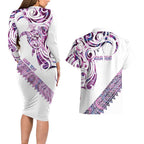 Mawhero Paua shell Kowhaiwhai Taniko Personalised Couples Matching Long Sleeve Bodycon Dress and Hawaiian Shirt Turtle Tattoo Maori Tribal Style