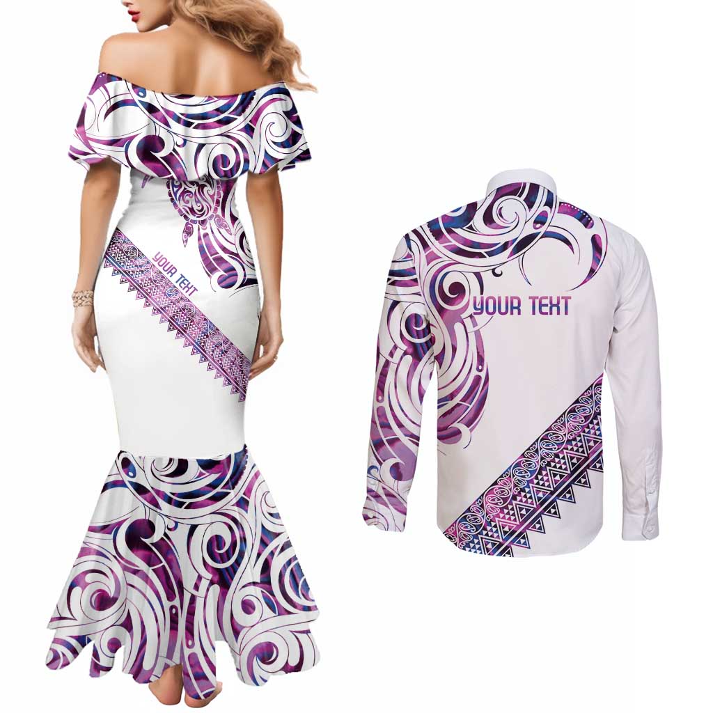 Mawhero Paua shell Kowhaiwhai Taniko Personalised Couples Matching Mermaid Dress and Long Sleeve Button Shirt Turtle Tattoo Maori Tribal Style