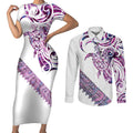 Mawhero Paua shell Kowhaiwhai Taniko Personalised Couples Matching Short Sleeve Bodycon Dress and Long Sleeve Button Shirt Turtle Tattoo Maori Tribal Style