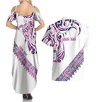 Mawhero Paua shell Kowhaiwhai Taniko Personalised Couples Matching Summer Maxi Dress and Hawaiian Shirt Turtle Tattoo Maori Tribal Style