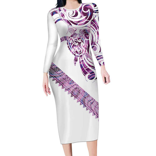 Mawhero Paua shell Kowhaiwhai Taniko Personalised Family Matching Long Sleeve Bodycon Dress and Hawaiian Shirt Turtle Tattoo Maori Tribal Style