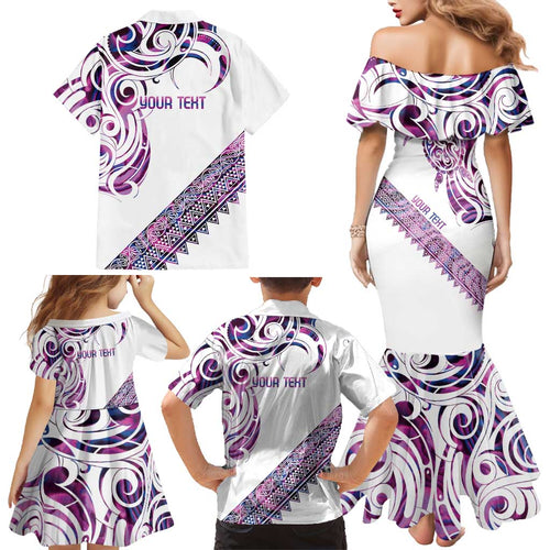 Mawhero Paua shell Kowhaiwhai Taniko Personalised Family Matching Mermaid Dress and Hawaiian Shirt Turtle Tattoo Maori Tribal Style