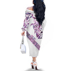 Mawhero Paua shell Kowhaiwhai Taniko Personalised Family Matching Off The Shoulder Long Sleeve Dress and Hawaiian Shirt Turtle Tattoo Maori Tribal Style