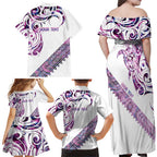 Mawhero Paua shell Kowhaiwhai Taniko Personalised Family Matching Off Shoulder Maxi Dress and Hawaiian Shirt Turtle Tattoo Maori Tribal Style