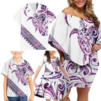 Mawhero Paua shell Kowhaiwhai Taniko Personalised Family Matching Off Shoulder Short Dress and Hawaiian Shirt Turtle Tattoo Maori Tribal Style