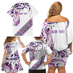 Mawhero Paua shell Kowhaiwhai Taniko Personalised Family Matching Off Shoulder Short Dress and Hawaiian Shirt Turtle Tattoo Maori Tribal Style