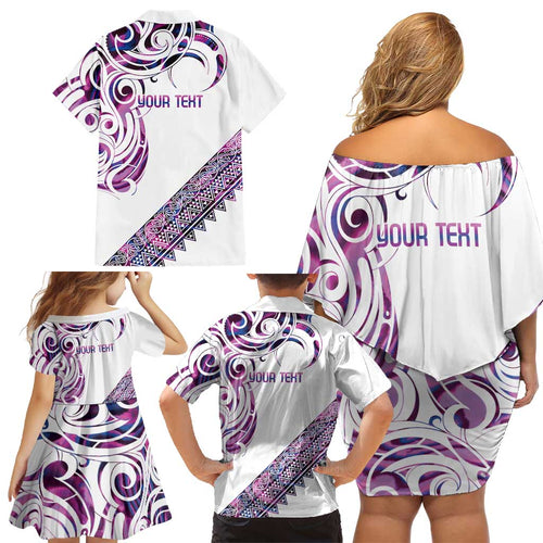 Mawhero Paua shell Kowhaiwhai Taniko Personalised Family Matching Off Shoulder Short Dress and Hawaiian Shirt Turtle Tattoo Maori Tribal Style