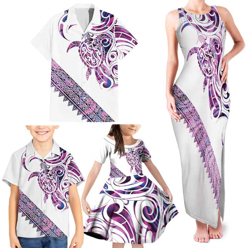 Mawhero Paua shell Kowhaiwhai Taniko Personalised Family Matching Tank Maxi Dress and Hawaiian Shirt Turtle Tattoo Maori Tribal Style