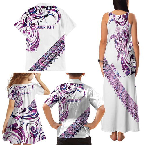 Mawhero Paua shell Kowhaiwhai Taniko Personalised Family Matching Tank Maxi Dress and Hawaiian Shirt Turtle Tattoo Maori Tribal Style