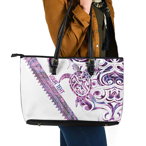 Mawhero Paua shell Kowhaiwhai Taniko Personalised Leather Tote Bag Turtle Tattoo Maori Tribal Style