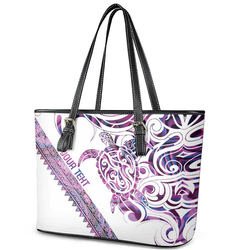 Mawhero Paua shell Kowhaiwhai Taniko Personalised Leather Tote Bag Turtle Tattoo Maori Tribal Style