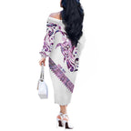 Mawhero Paua shell Kowhaiwhai Taniko Personalised Off The Shoulder Long Sleeve Dress Turtle Tattoo Maori Tribal Style