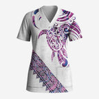 Mawhero Paua shell Kowhaiwhai Taniko Personalised Scrub Top Turtle Tattoo Maori Tribal Style