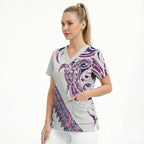 Mawhero Paua shell Kowhaiwhai Taniko Personalised Scrub Top Turtle Tattoo Maori Tribal Style