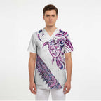 Mawhero Paua shell Kowhaiwhai Taniko Personalised Scrub Top Turtle Tattoo Maori Tribal Style