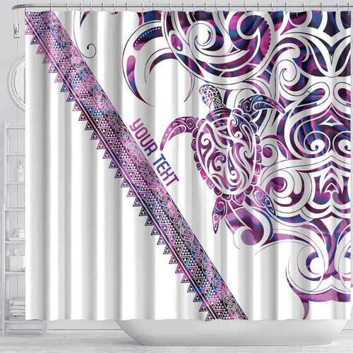 Mawhero Paua shell Kowhaiwhai Taniko Personalised Shower Curtain Turtle Tattoo Maori Tribal Style