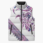 Mawhero Paua shell Kowhaiwhai Taniko Personalised Sleeveless Puffer Jacket Turtle Tattoo Maori Tribal Style