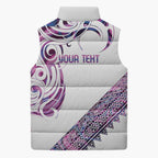 Mawhero Paua shell Kowhaiwhai Taniko Personalised Sleeveless Puffer Jacket Turtle Tattoo Maori Tribal Style