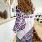 Mawhero Paua shell Kowhaiwhai Taniko Personalised Women Casual Shirt Turtle Tattoo Maori Tribal Style