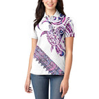 Mawhero Paua shell Kowhaiwhai Taniko Personalised Women Polo Shirt Turtle Tattoo Maori Tribal Style
