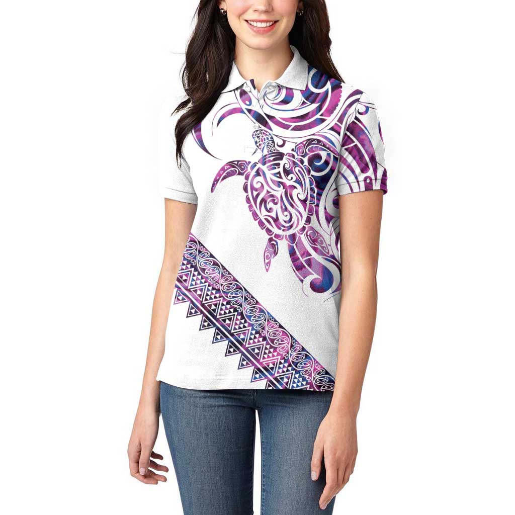 Mawhero Paua shell Kowhaiwhai Taniko Personalised Women Polo Shirt Turtle Tattoo Maori Tribal Style