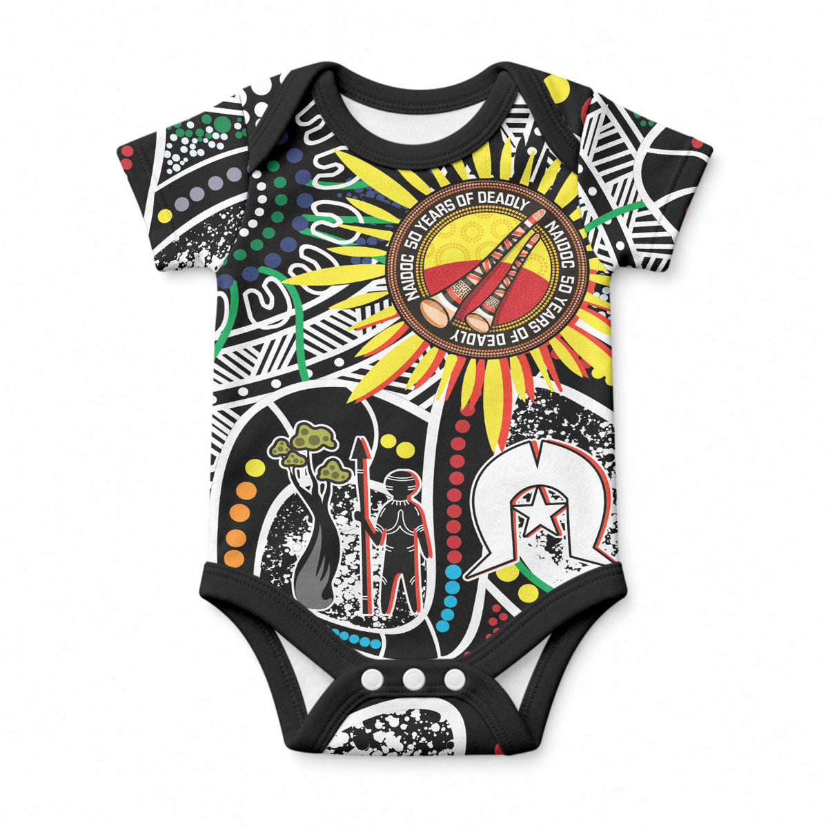 NAIDOC 50 Years of Deadly Personalised Baby Onesie Aboriginal Dot Art