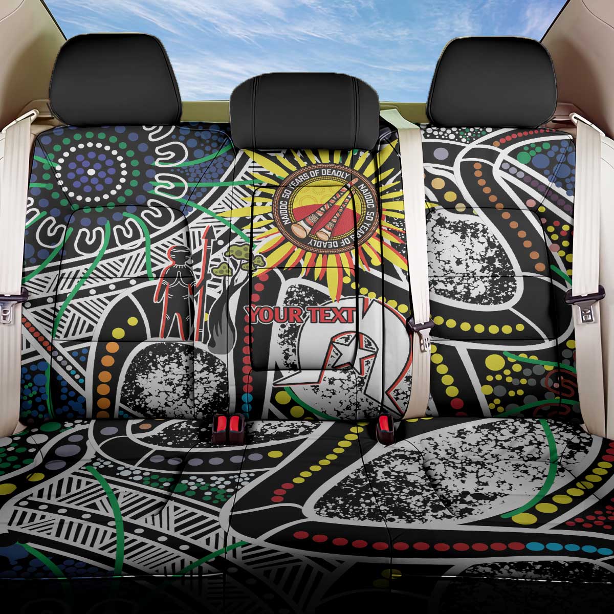 NAIDOC 50 Years of Deadly Personalised Back Car Seat Cover Aboriginal Dot Art
