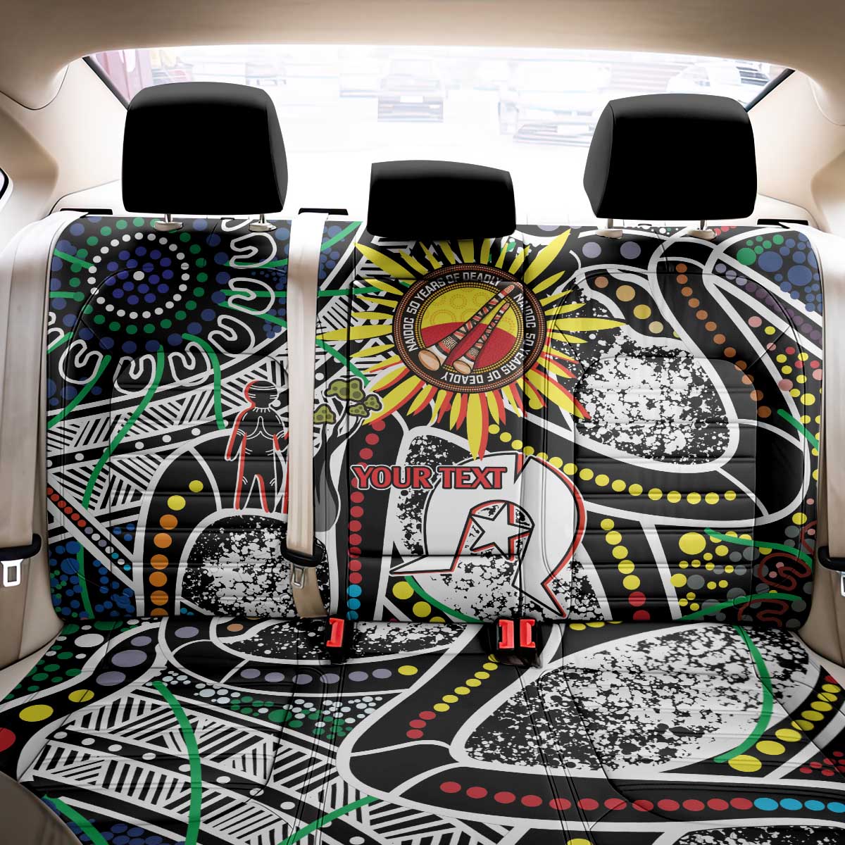 NAIDOC 50 Years of Deadly Personalised Back Car Seat Cover Aboriginal Dot Art