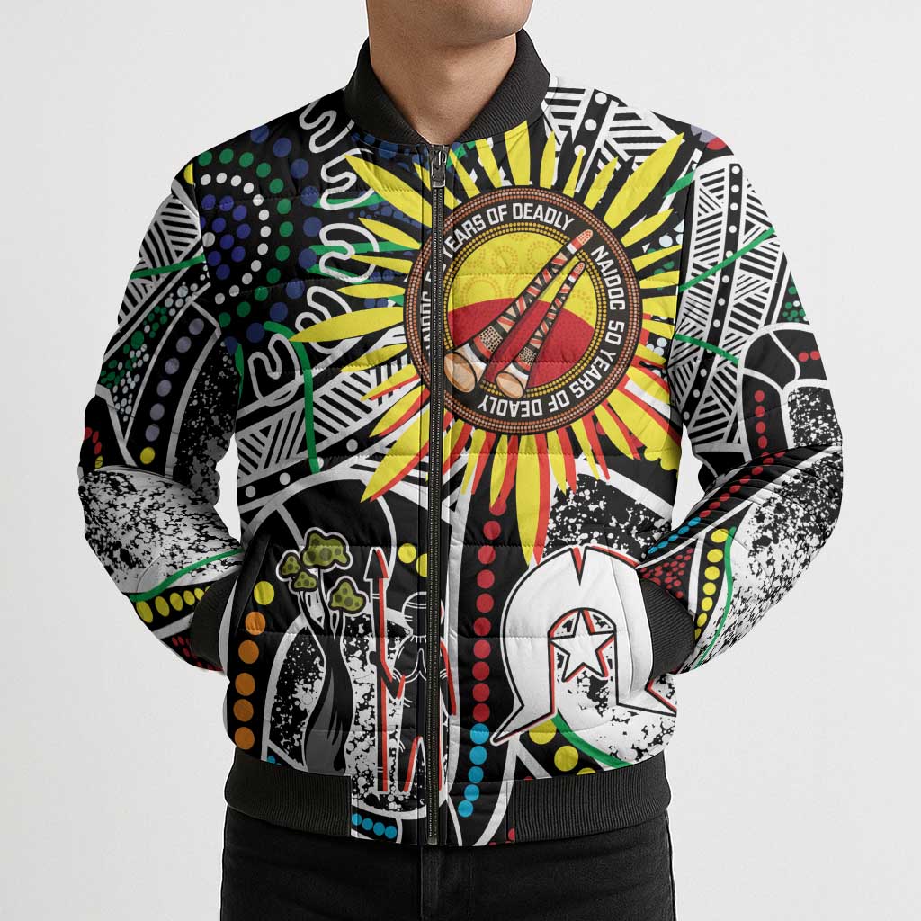 NAIDOC 50 Years of Deadly Personalised Bomber Puffer Jacket Aboriginal Dot Art