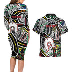 NAIDOC 50 Years of Deadly Personalised Couples Matching Long Sleeve Bodycon Dress and Hawaiian Shirt Aboriginal Dot Art