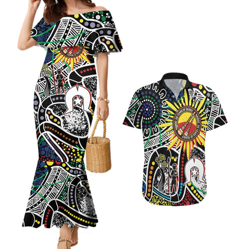 NAIDOC 50 Years of Deadly Personalised Couples Matching Mermaid Dress and Hawaiian Shirt Aboriginal Dot Art