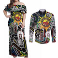 NAIDOC 50 Years of Deadly Personalised Couples Matching Off Shoulder Maxi Dress and Long Sleeve Button Shirt Aboriginal Dot Art