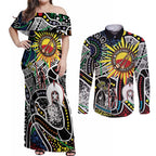 NAIDOC 50 Years of Deadly Personalised Couples Matching Off Shoulder Maxi Dress and Long Sleeve Button Shirt Aboriginal Dot Art