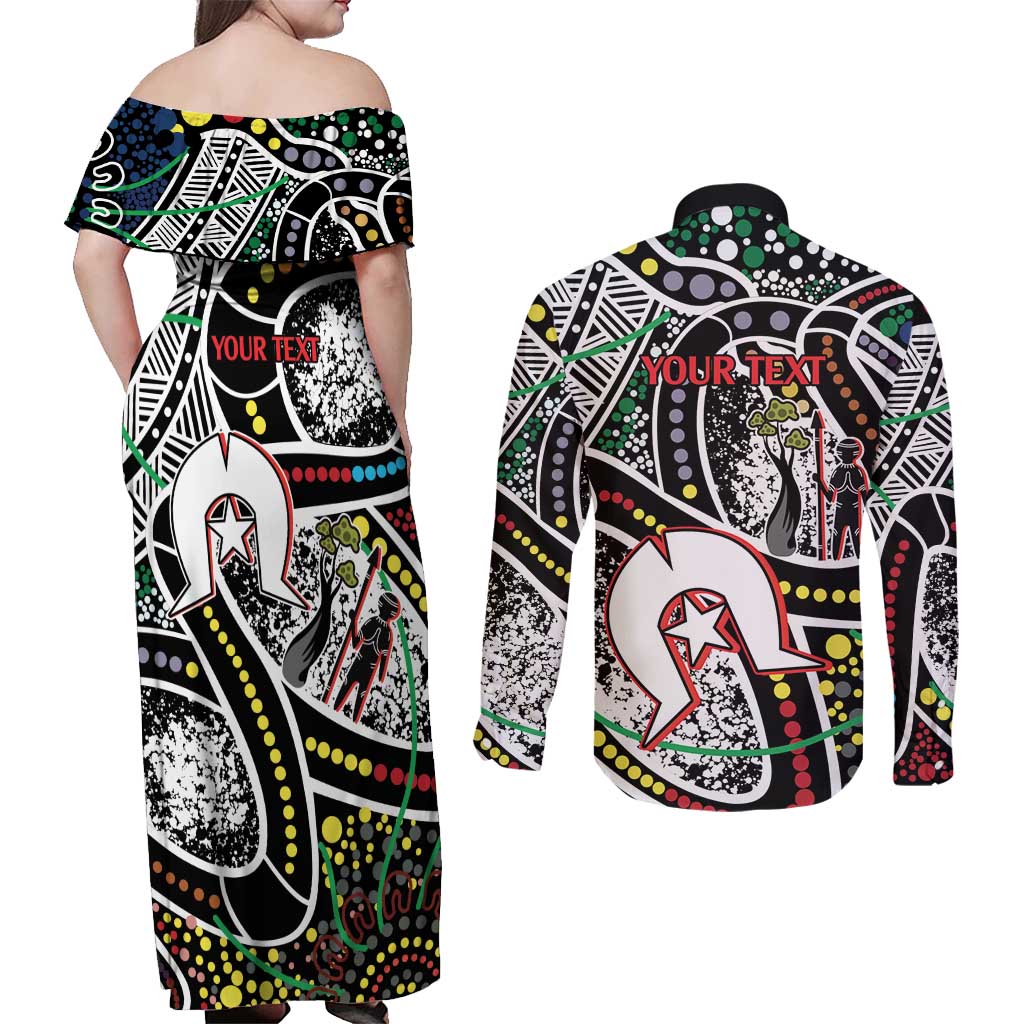 NAIDOC 50 Years of Deadly Personalised Couples Matching Off Shoulder Maxi Dress and Long Sleeve Button Shirt Aboriginal Dot Art