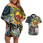 NAIDOC 50 Years of Deadly Personalised Couples Matching Off Shoulder Short Dress and Hawaiian Shirt Aboriginal Dot Art