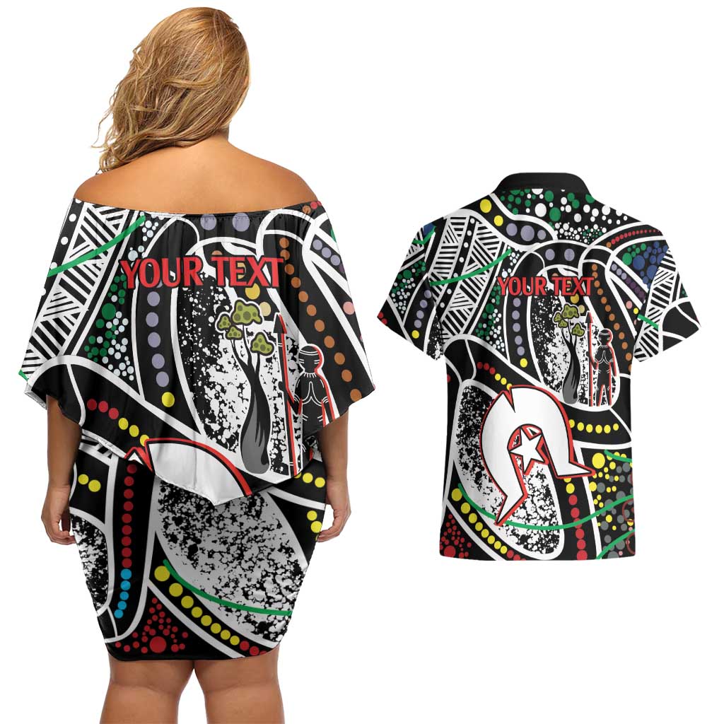 NAIDOC 50 Years of Deadly Personalised Couples Matching Off Shoulder Short Dress and Hawaiian Shirt Aboriginal Dot Art