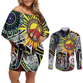 NAIDOC 50 Years of Deadly Personalised Couples Matching Off Shoulder Short Dress and Long Sleeve Button Shirt Aboriginal Dot Art