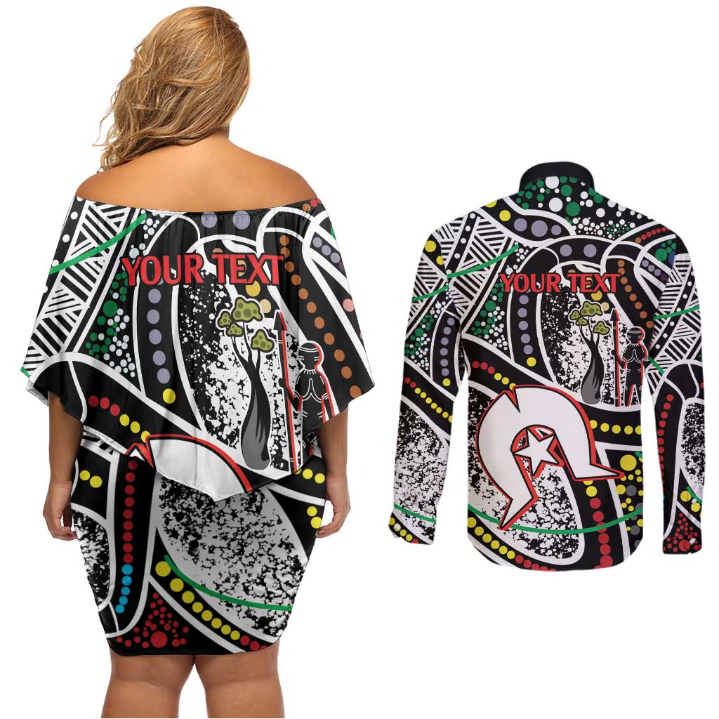 NAIDOC 50 Years of Deadly Personalised Couples Matching Off Shoulder Short Dress and Long Sleeve Button Shirt Aboriginal Dot Art