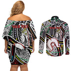 NAIDOC 50 Years of Deadly Personalised Couples Matching Off Shoulder Short Dress and Long Sleeve Button Shirt Aboriginal Dot Art