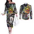 NAIDOC 50 Years of Deadly Personalised Couples Matching Off The Shoulder Long Sleeve Dress and Long Sleeve Button Shirt Aboriginal Dot Art