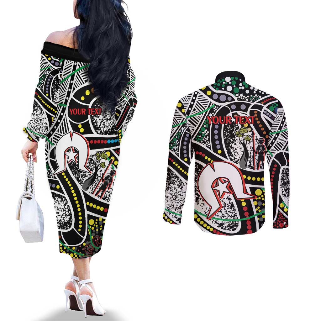 NAIDOC 50 Years of Deadly Personalised Couples Matching Off The Shoulder Long Sleeve Dress and Long Sleeve Button Shirt Aboriginal Dot Art