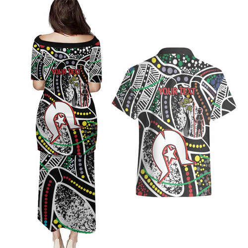 NAIDOC 50 Years of Deadly Personalised Couples Matching Puletasi and Hawaiian Shirt Aboriginal Dot Art