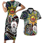 NAIDOC 50 Years of Deadly Personalised Couples Matching Short Sleeve Bodycon Dress and Hawaiian Shirt Aboriginal Dot Art