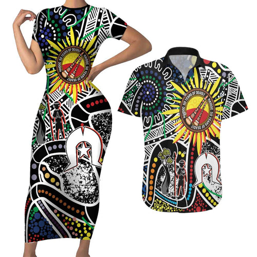 NAIDOC 50 Years of Deadly Personalised Couples Matching Short Sleeve Bodycon Dress and Hawaiian Shirt Aboriginal Dot Art