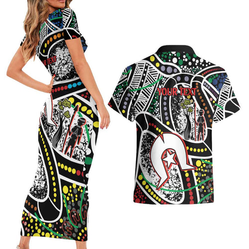 NAIDOC 50 Years of Deadly Personalised Couples Matching Short Sleeve Bodycon Dress and Hawaiian Shirt Aboriginal Dot Art