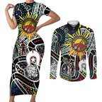 NAIDOC 50 Years of Deadly Personalised Couples Matching Short Sleeve Bodycon Dress and Long Sleeve Button Shirt Aboriginal Dot Art