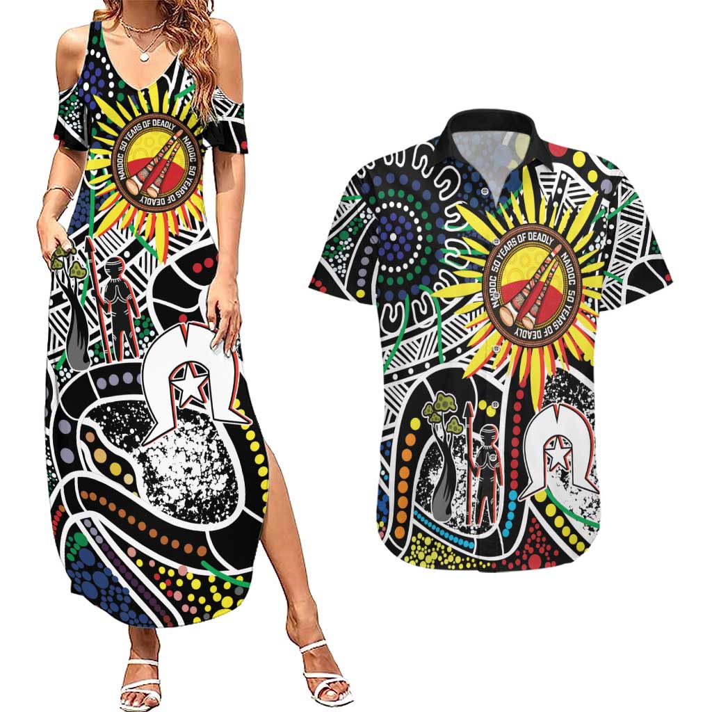 NAIDOC 50 Years of Deadly Personalised Couples Matching Summer Maxi Dress and Hawaiian Shirt Aboriginal Dot Art