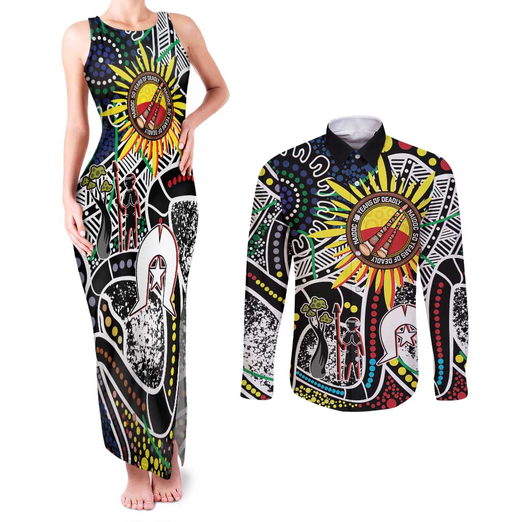 NAIDOC 50 Years of Deadly Personalised Couples Matching Tank Maxi Dress and Long Sleeve Button Shirt Aboriginal Dot Art