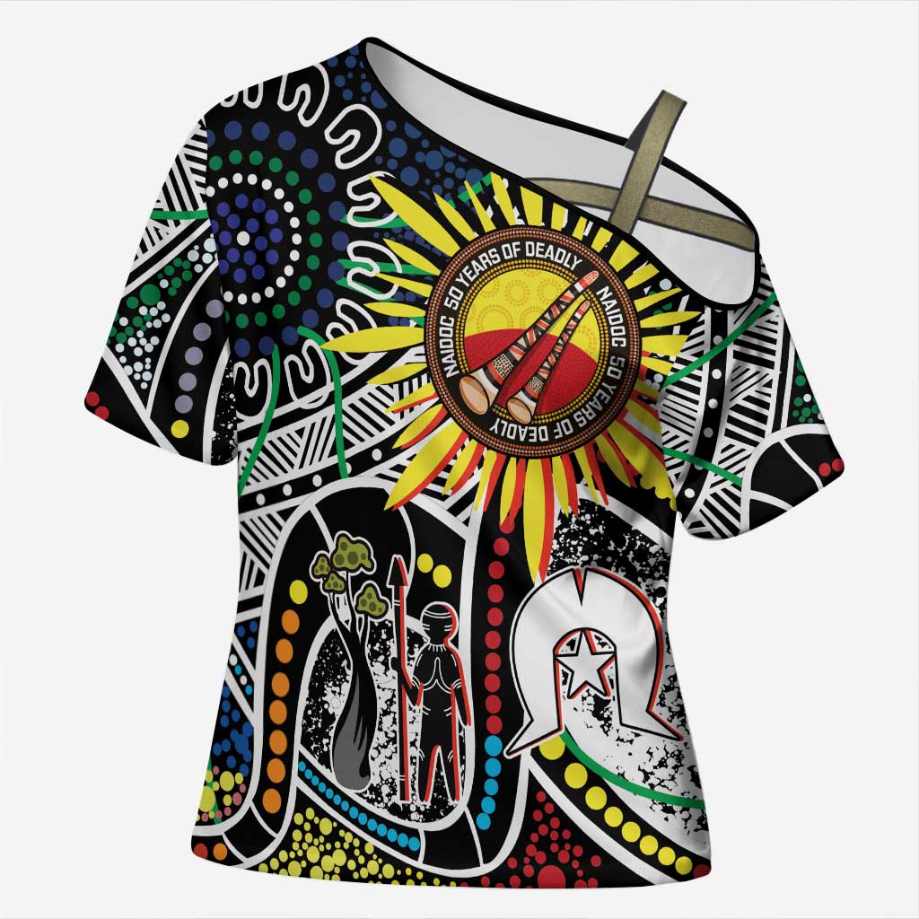 NAIDOC 50 Years of Deadly Personalised Cross Shoulder Shirt Aboriginal Dot Art